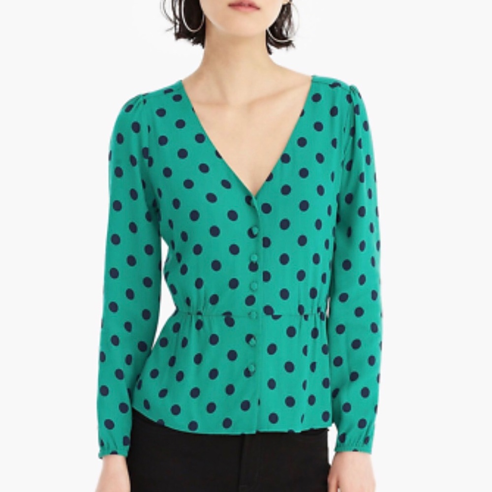 J. Crew Polka Dot Peplum Blouse